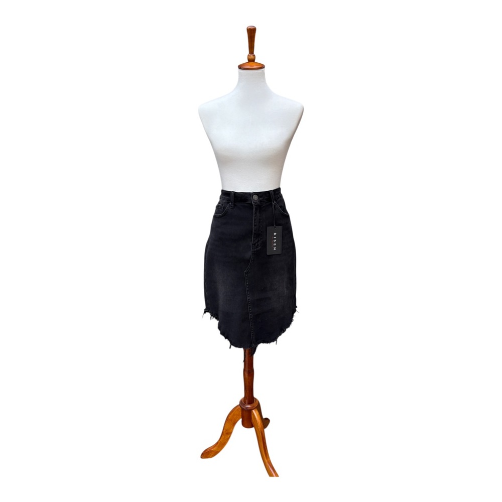 Risen Los Angeles Women’s L Black Long Frayed Hem Bohemian Denim Midi Skirt NWT